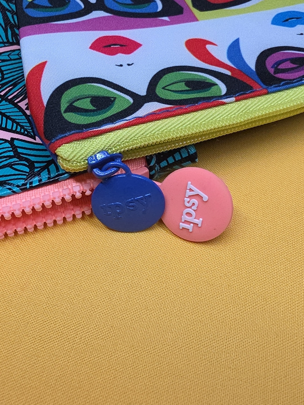 Lot of 2 IPSY Glam Bags - Tropical Leaves & Retro Pop Art (Excellent Condition)